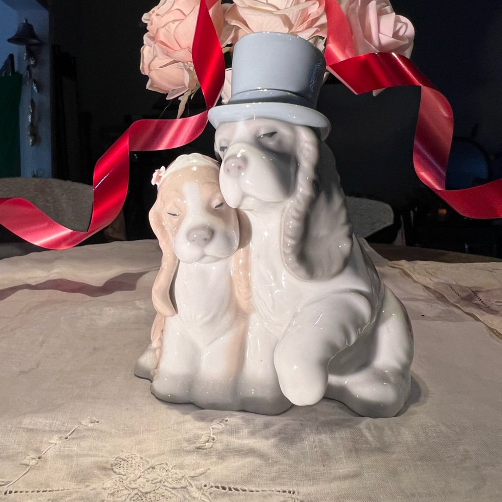 White and Blue Decorative Nao Spaniel Couple Accent Piece